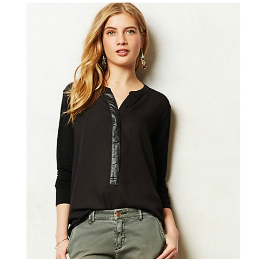 ANTHROPOLOGIE Sundays in Brooklyn - black shirt with pleather trim - small